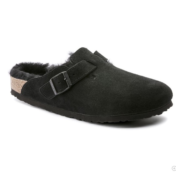 Birkenstock Other - Birkenstock Boston Shearling Suede Leather Black Clog Shoes EU 42